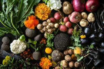 A selection of vegetables “from farm to table” – fresh heirloom vegetables and exquisite truffles