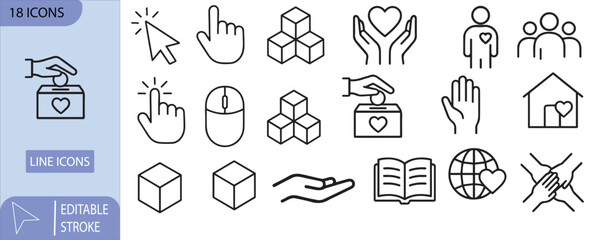 Charity Donation Icons Set Hands Giving Money Heart House Keywords: charity, donation, giving, hands