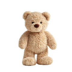 Fototapeta premium Cute standing brown teddy bear plush toy isolated on transparent background, soft stuffed animal for children, adorable cuddly toy for baby nursery, gift, or home decoration concept