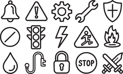 Fototapeta premium Collection of black and white warning and utility icons