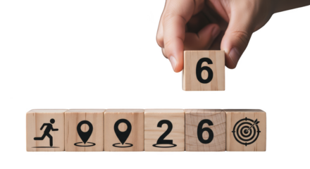 Wooden blocks with icons and numbers