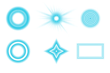 Set of blue glowing neon shapes  Isolated on transparent background Futuristic design.Shining icons