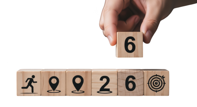 Wooden blocks with icons and numbers