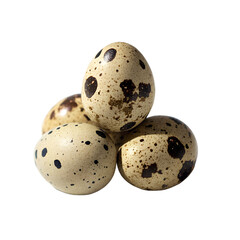 Obraz premium Pile of speckled quail eggs close up shot for food photography and healthy eating concept image in studio