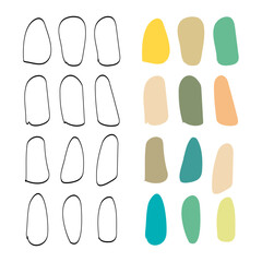 Organic Oval Shapes  Outline and Colorful. Empty  for text, Hand-drawn Vector Set