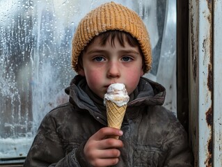 A sad box having an ice cream.