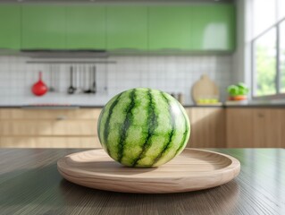 A watermelon in the kitchen.
