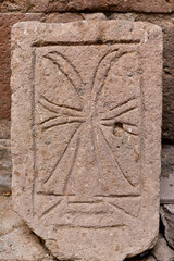 Aruchavank or the Cathedral of Aruch. Details. Aruchi saint gregory cathedral VII th century. Armenia.