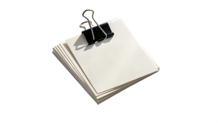 Stock photo of blank white paper stack with binder clip for notes office stationery and organization