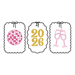 Coquette Bow Frame 2026 Design, Disco Ball, Champagne Glass