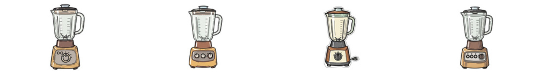 Hand drawn kitchen blender set with vintage style details