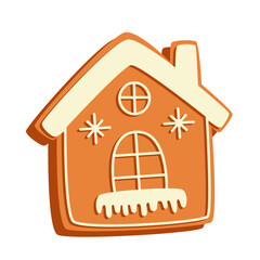 Gingerbread house. Ginger cookie, sweet Christmas snack. Winter holiday food, home shape with windows, sugar icing.