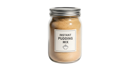 Instant pudding mix in a glass jar isolated on transparent background