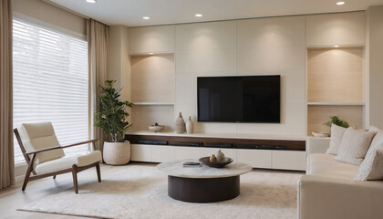 A modern living room with tv cabinet