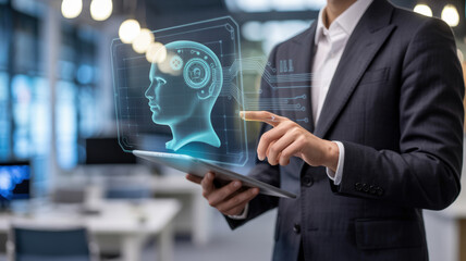 Digital Brain Head Artificial Intelligence Man Tablet Tech Innovation