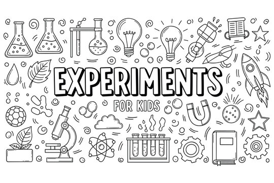 Fun science experiments for kids doodle with lab equipment and light bulb drawings