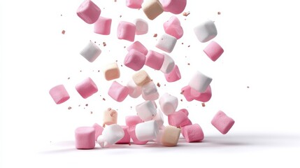 Fototapeta premium marshmallows candy falling down set png marshmallow suspended in air isolated tasty sweet marshmallows tumbling down png