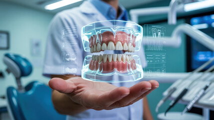 Dentist Showing Dental Model Technology Innovation Healthcare Dentistry