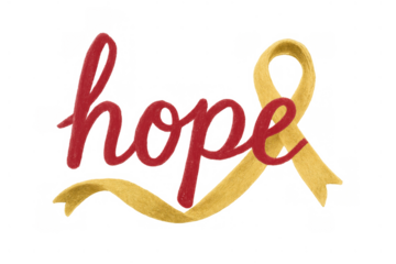 Hope message with yellow awareness ribbon design, supporting cancer awareness and positive outlook on transparent background
