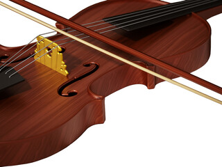 Close up of violin isolated on transparent background. 3D illustration