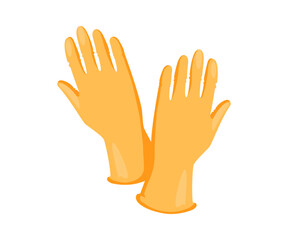 Rubber hand gloves on white background, vector illustration of yellow gloves. Latex gloves as a symbol of protection