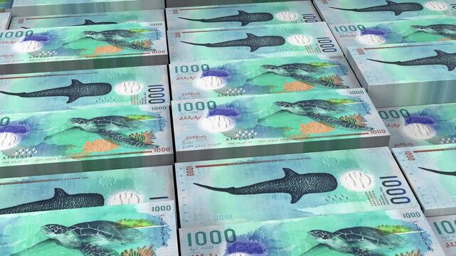 Maldives 1000 Rufiyaa Banknote Horizontal 3D Animation ? Realistic Currency Motion, Finance, Economy, Business Investment, Money Flow, and Banknote Visualization