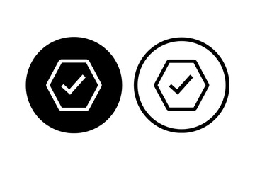 Hexagon Check Mark Icon Set – Verified Badge Symbol Vector Design in Black and White