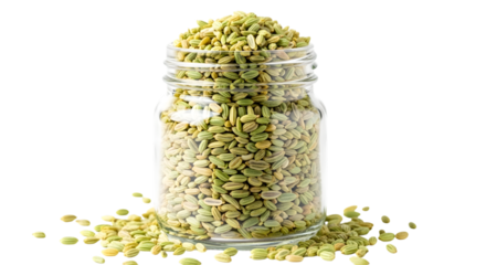 Green mung bean in a jar isolated on transparent background, healthy ingredient
