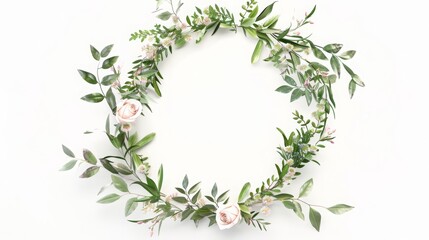 Elegant floral wreath with delicate pink roses and green leaves