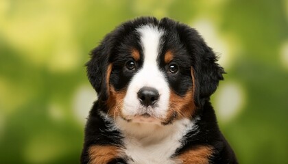 Bernese Mountain Dog Puppy In Green Background
