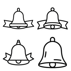 christmas bell ribbon icon set, black color and white background