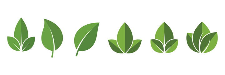 Fototapeta premium Collection of green leaf icons, representing nature and growth, on transparent background