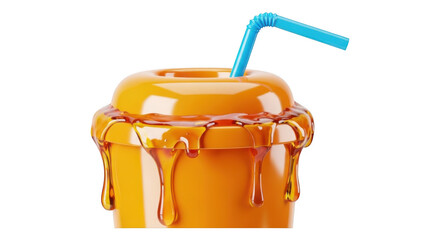 Honey Dripping Golden Drink Cup with Blue Straw