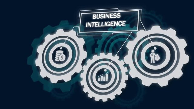 glowing Business, Technology, Internet and network concept. "BUSINESS INTELLIGENCE" Education Internet Technology Webinar Online Courses concept. on a Transparent Background