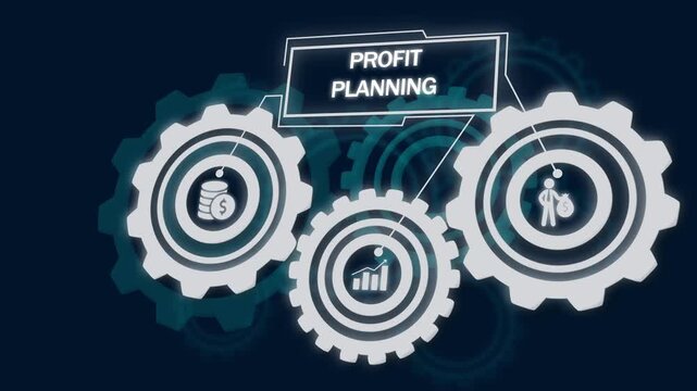 glowing Business, Technology, Internet and network concept. "PROFIT PLANNING" Education Internet Technology Webinar Online Courses concept. on a Transparent Background