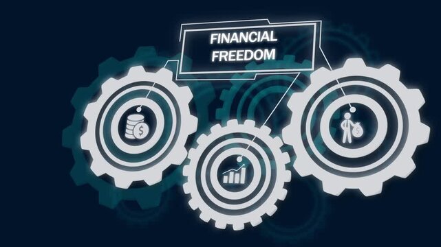 glowing Business, Technology, Internet and network concept. "FINANCIAL FREEDOM" Education Internet Technology Webinar Online Courses concept. on a Transparent Background