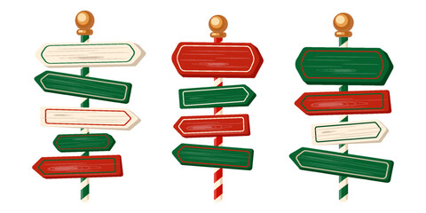 Set of Winter holiday xmas signs for north pole Christmas directions arrows boards with copy space for direction Winter holiday Xmas symbol Christmas wooden street signboad