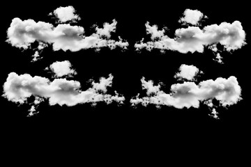 Realistic fluffy white clouds on black background isolated for design and photo editing
