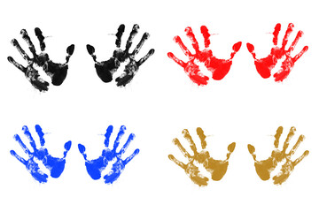 Colorful human handprints set isolated on white background for creative design projects
