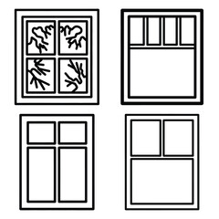 frost window outline icon set, black color and white background