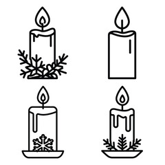 frosty candle outline icon set, black color and white background