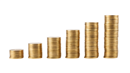 Gold coins stack growth investment finance money wealth savings business economy profit income earning concept