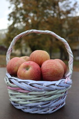 Fresh Apples in Basket Autumn Harvest