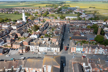 Aerial drone photo of the town of Withernsea in Holderness, East Riding of Yorkshire, England...