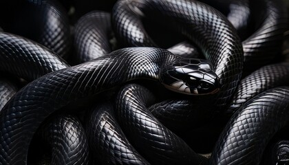 black snakes coiled together in dark pile