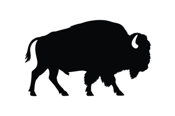 Silhouette of a powerful american bison standing on a white background