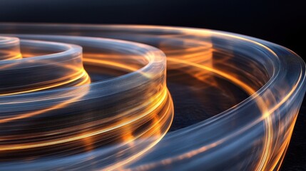 Light path macro continuous glowing paths creating spiral patterns high contrast luminous trails natural lighting technology concept abstract composition