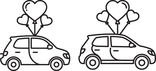 Obraz premium Two cars with heart balloons silhouette