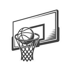 Basketball hoop with ball in net vintage style illustration © motiur vector artist