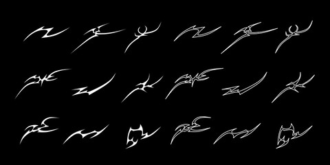 Y2k abstract shapes, sharp neo tribal graphic elements